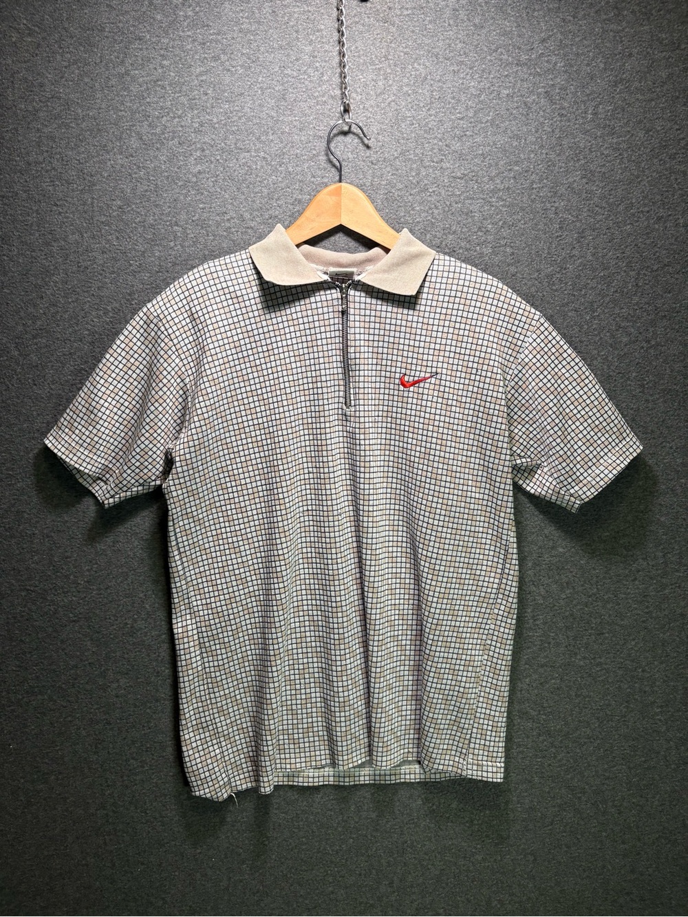 Vintage 90s Nike Grid Pattern 1/4 Zip Polo Shirt Embroidered Swoosh